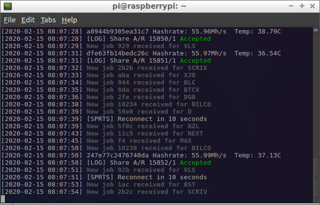 atomminer log on raspberry pi over ssh